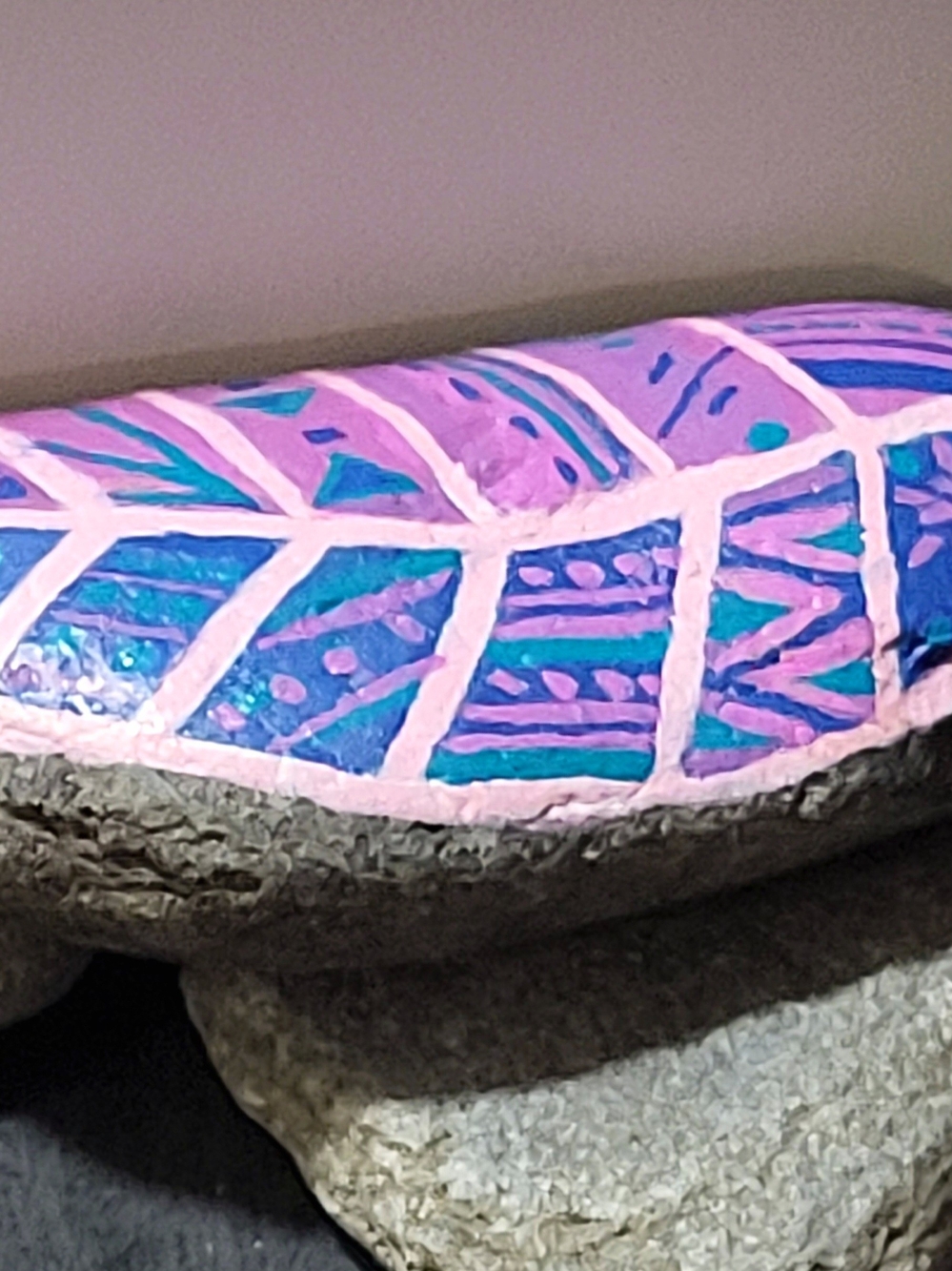 Hand-Painted Purple and Teal Leaf Rock Art - Decorative Home Accent